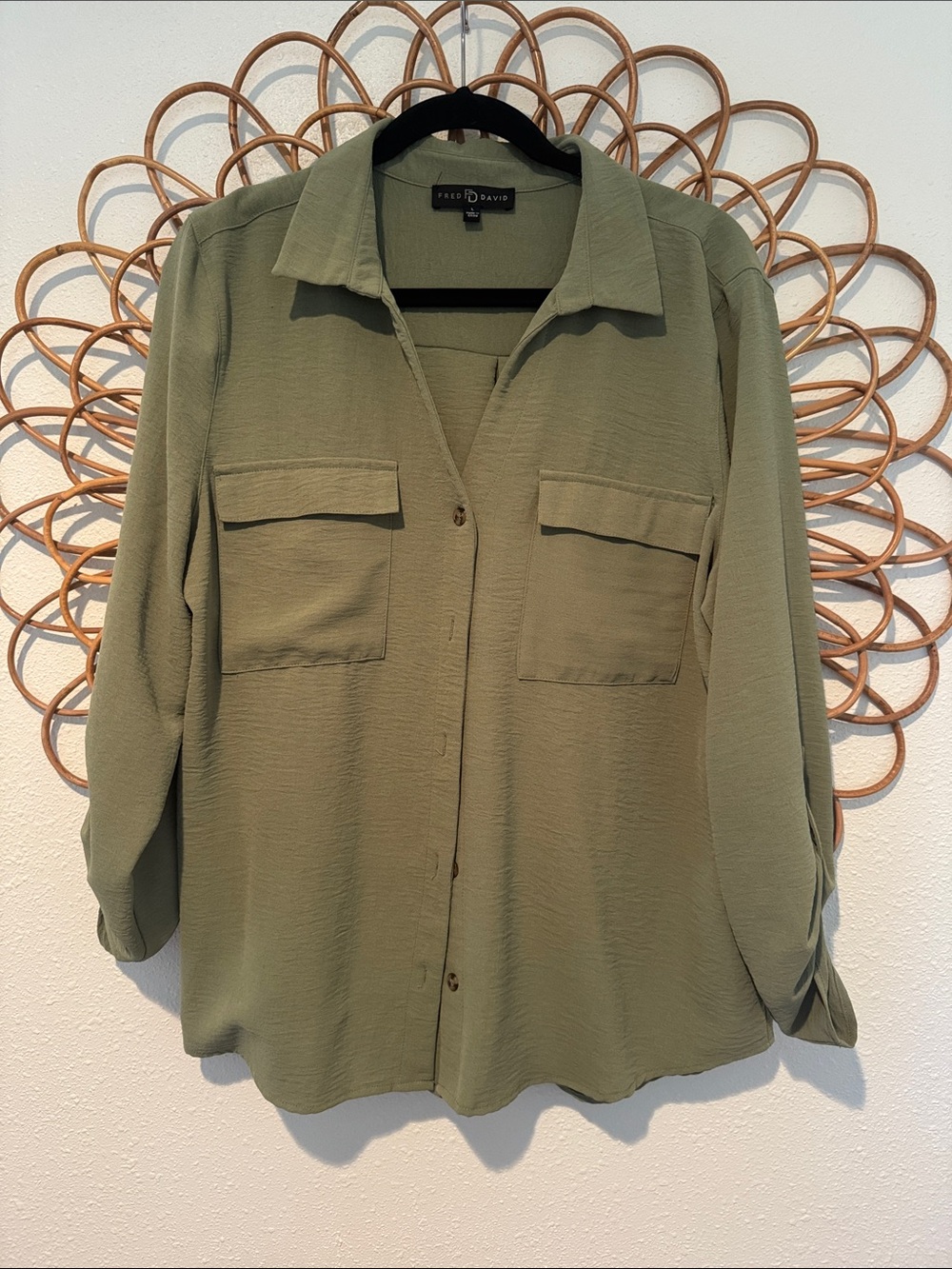 Fred David Olive Utility Button-Down Shirt